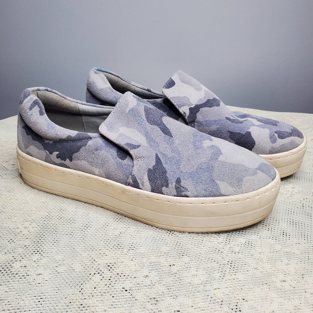 J/slides Harry blue Camo suede platform slip on sneaker size 7.5 Y2k Comfort